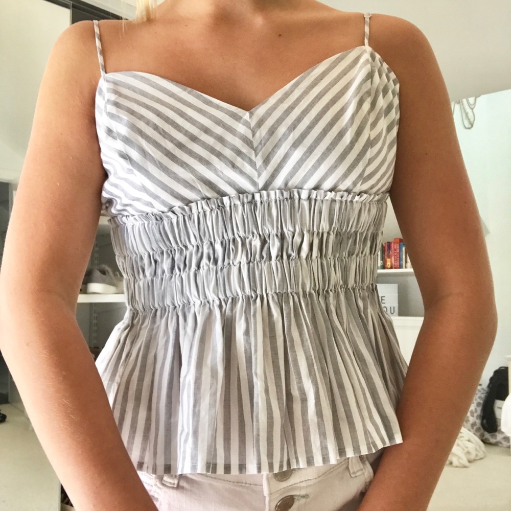Express Gray & White Striped Tank Top